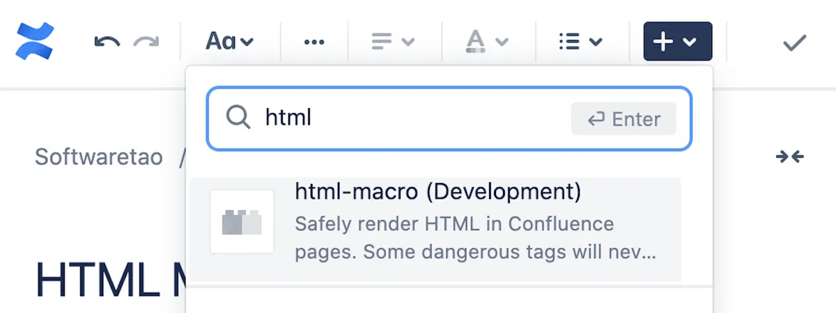 HTML Macro — screenshot from the Atlassian Marketplace listing