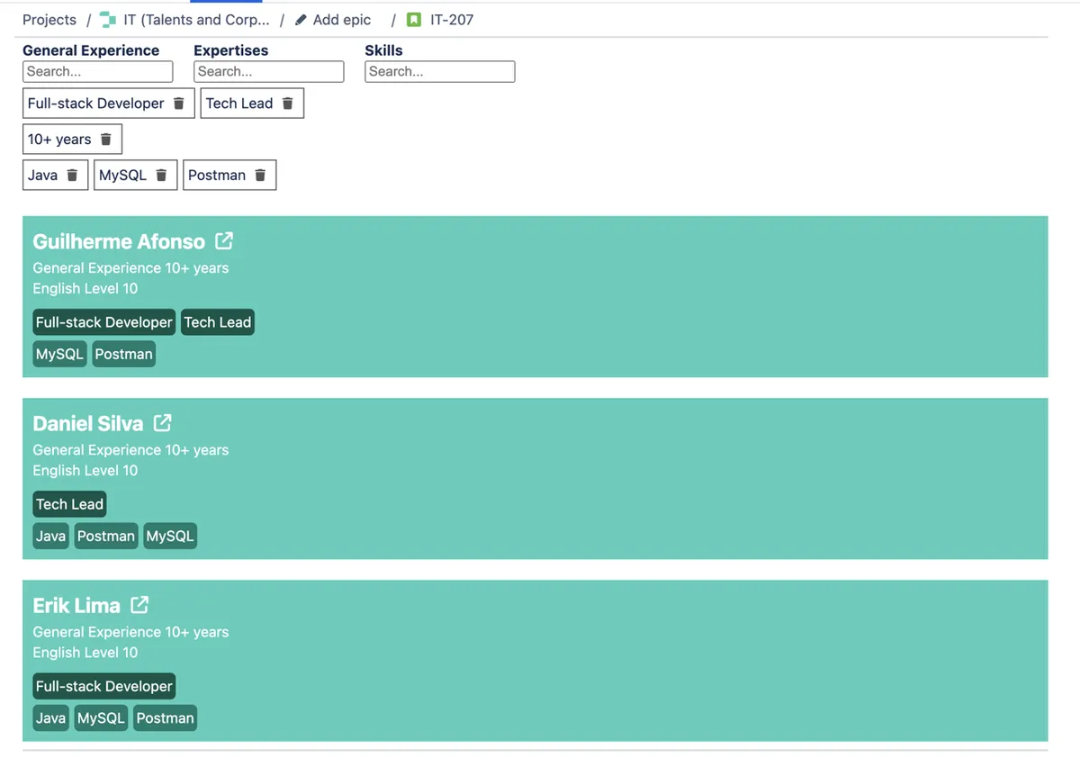 iBrain Talents Finder — screenshot from the Atlassian Marketplace listing