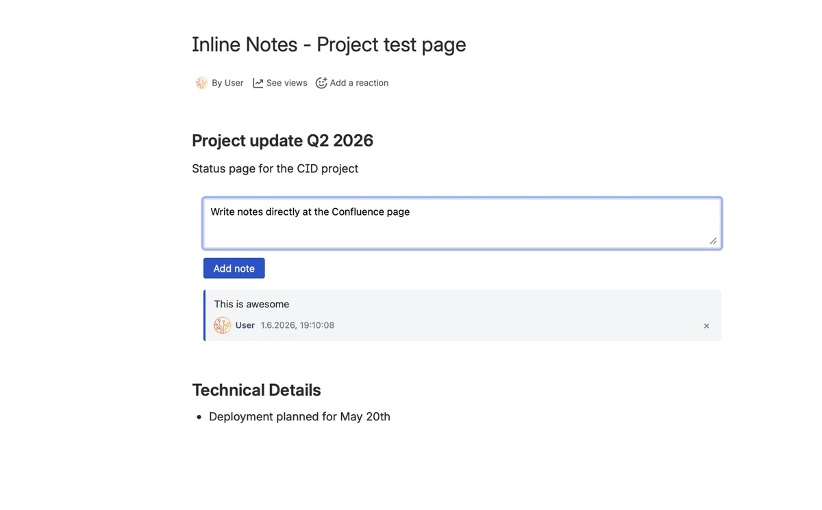 Inline Notes — screenshot from the Atlassian Marketplace listing