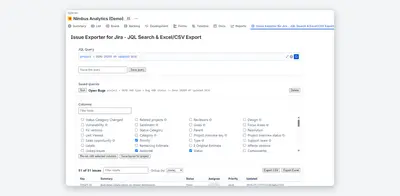 Issue Exporter - JQL Search & Excel/CSV Export for Jira for Atlassian — screenshot