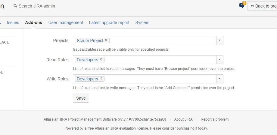 Issue Extra Message — screenshot from the Atlassian Marketplace listing