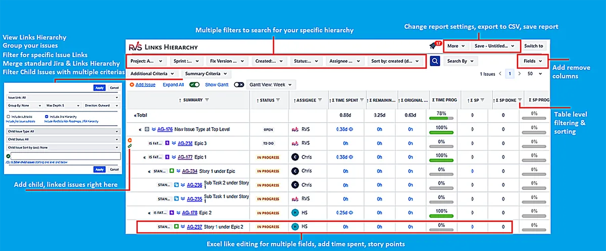 Issue Hierarchy Structure — screenshot from the Atlassian Marketplace listing