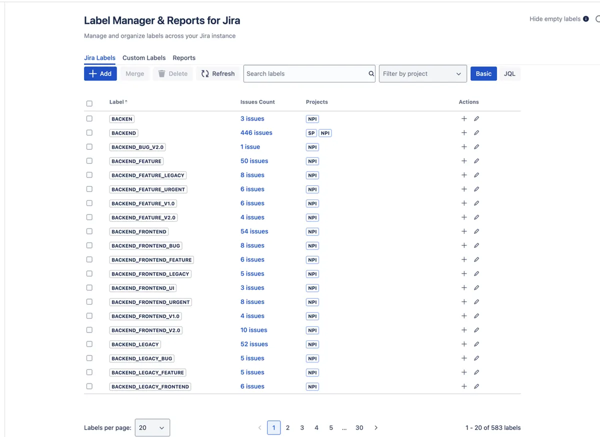 Issue Label Manager — screenshot from the Atlassian Marketplace listing
