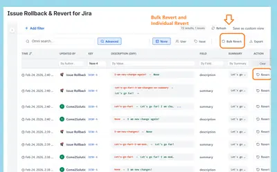 Issue Rollback & Revert for Jira for Atlassian — screenshot