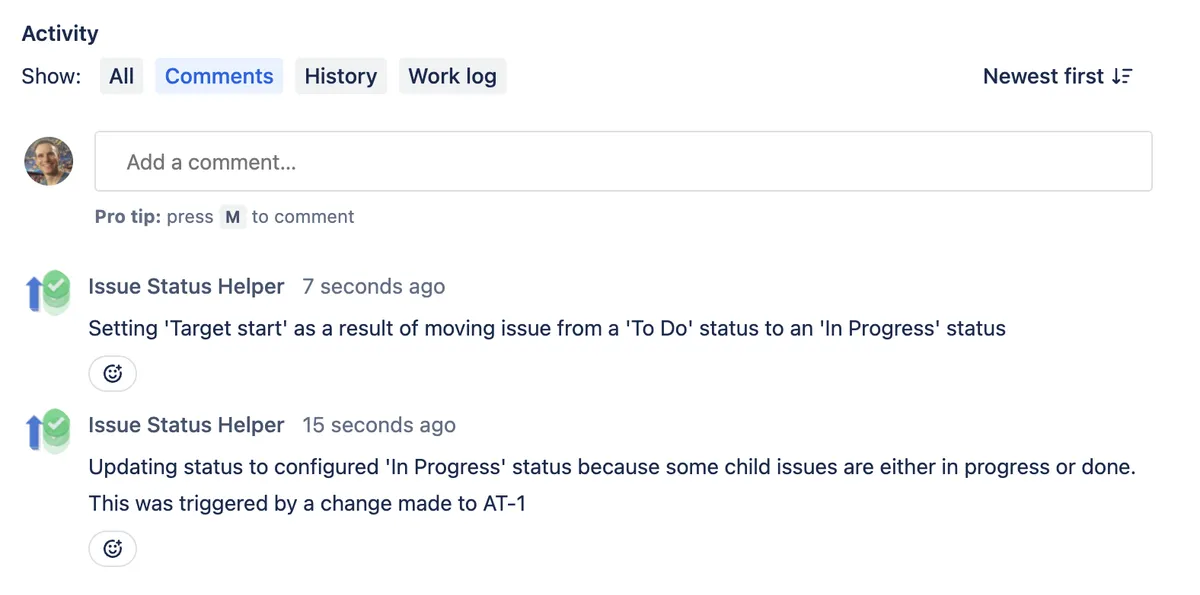 Issue Status Helper — screenshot from the Atlassian Marketplace listing