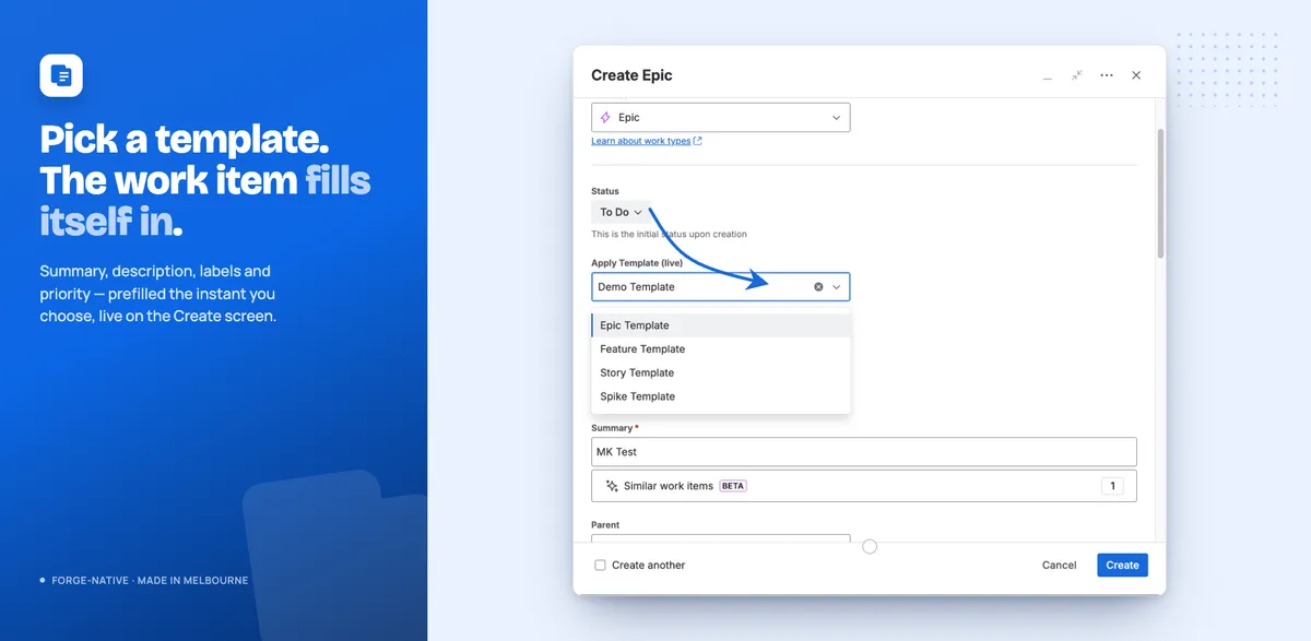Issue Templates by Taskhooker — screenshot from the Atlassian Marketplace listing