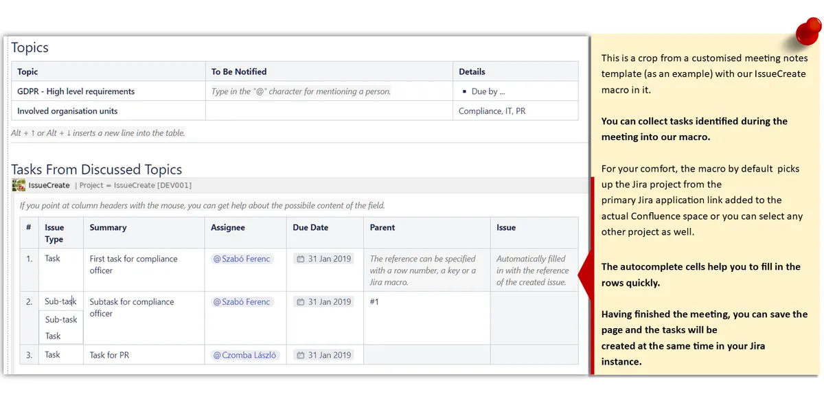 IssueCreate for Confluence — screenshot from the Atlassian Marketplace listing