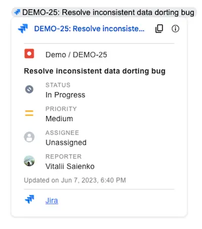 Jira & Confluence Smart Chips for Google Docs Slides Sheets for Atlassian — screenshot