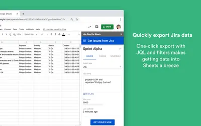 Jira Cloud for Google Sheets (Official) for Atlassian — screenshot