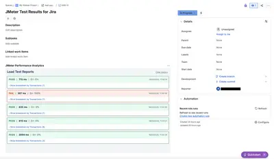 JMeter Performance Analytics for Jira for Atlassian — screenshot