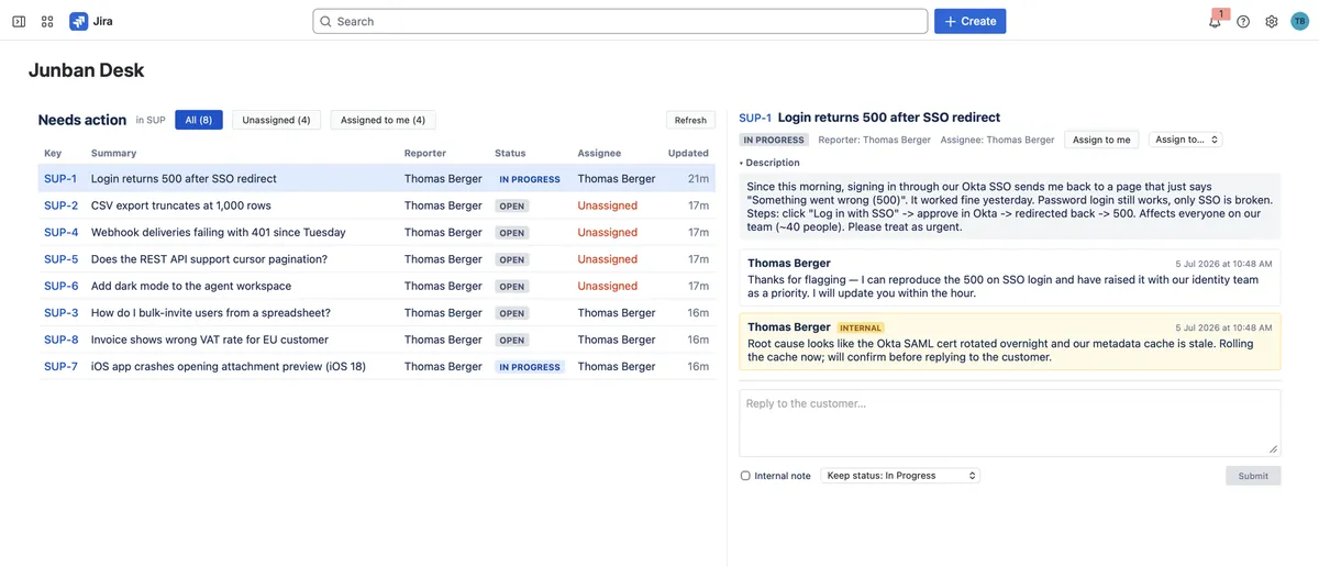 Junban Desk Free — screenshot from the Atlassian Marketplace listing