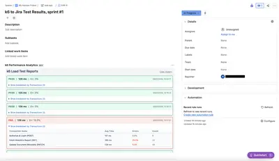 k6 Performance Analytics for Jira for Atlassian — screenshot