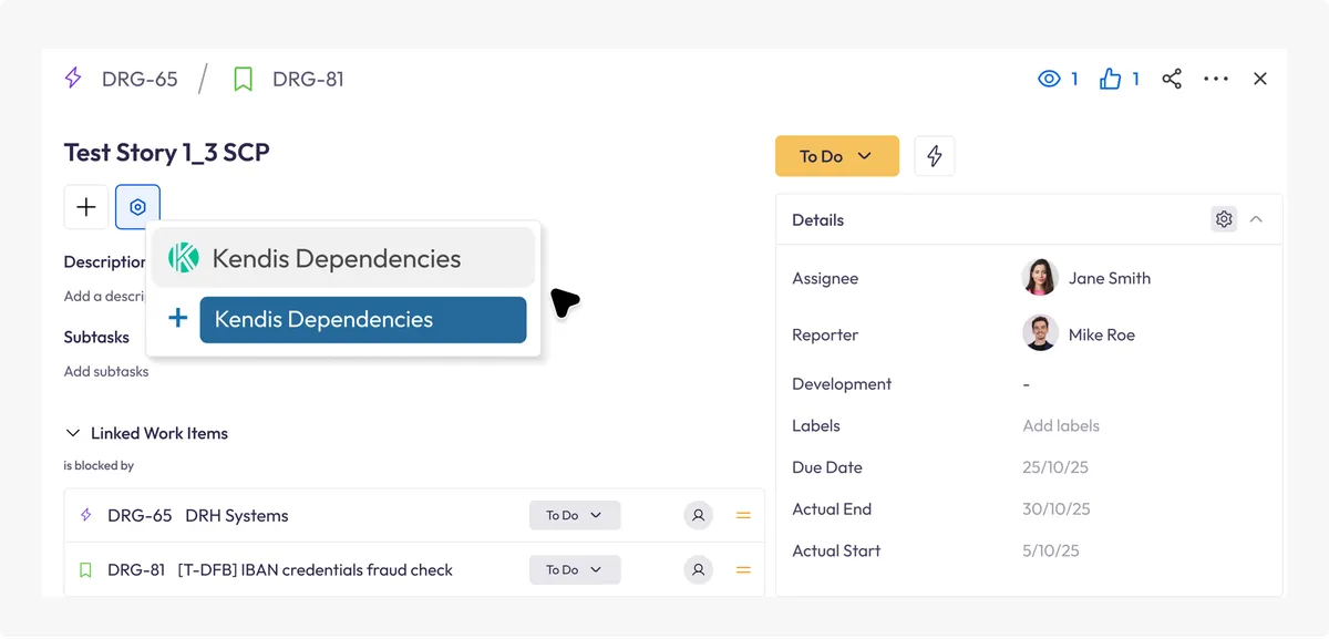 Kendis Dependencies — screenshot from the Atlassian Marketplace listing