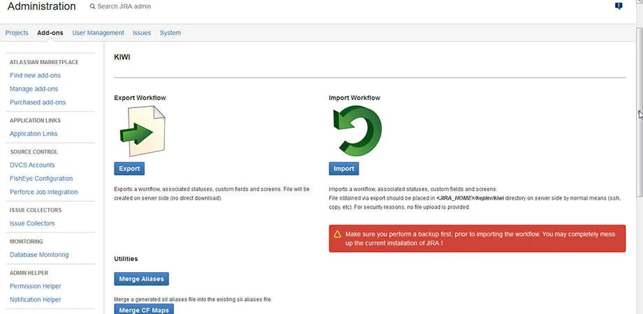 KIWI (Workflow Importer) — screenshot from the Atlassian Marketplace listing