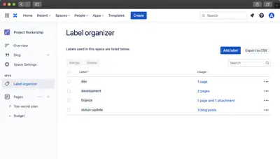 Label Organizer for Confluence Cloud for Atlassian — screenshot