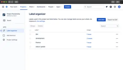 Label Organizer for Jira Cloud for Atlassian — screenshot