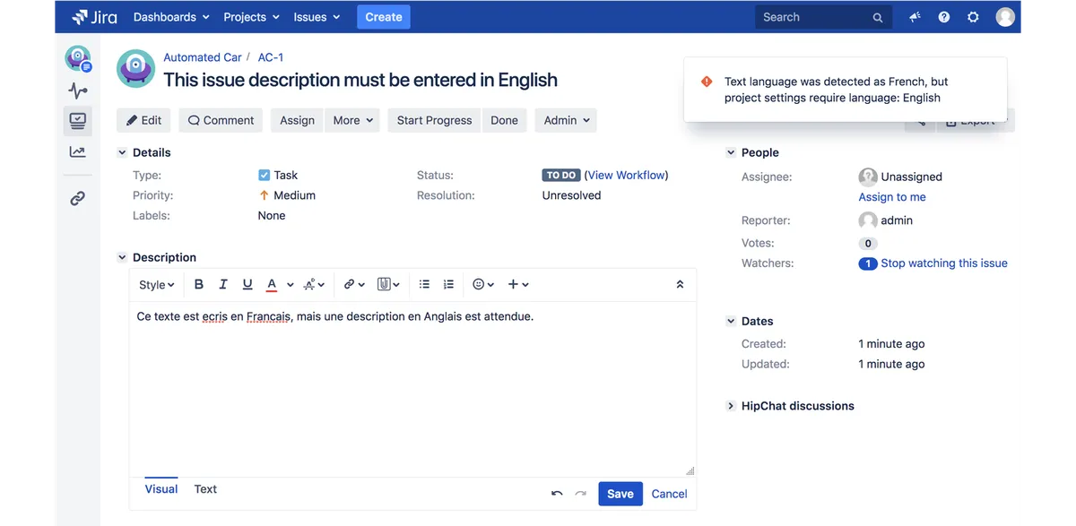 Language Enforcer — screenshot from the Atlassian Marketplace listing