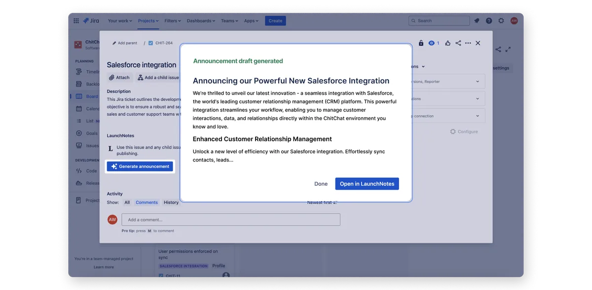 LaunchNotes — screenshot from the Atlassian Marketplace listing