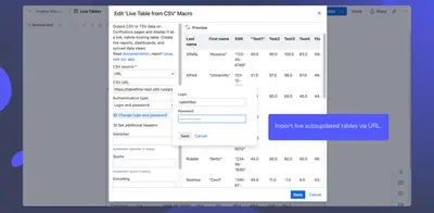 Live Tables from CSV & JSON for Confluence for Atlassian — screenshot