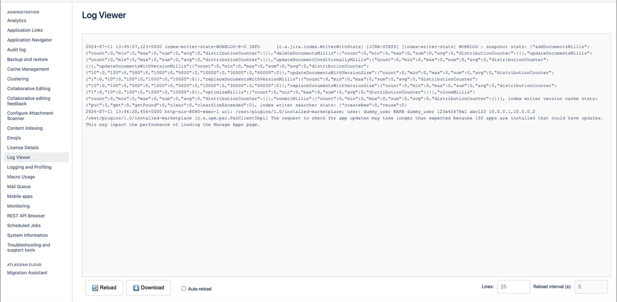 Log Viewer for Confluence — screenshot from the Atlassian Marketplace listing
