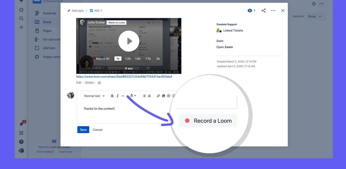 Loom Video Messaging — screenshot from the Atlassian Marketplace listing