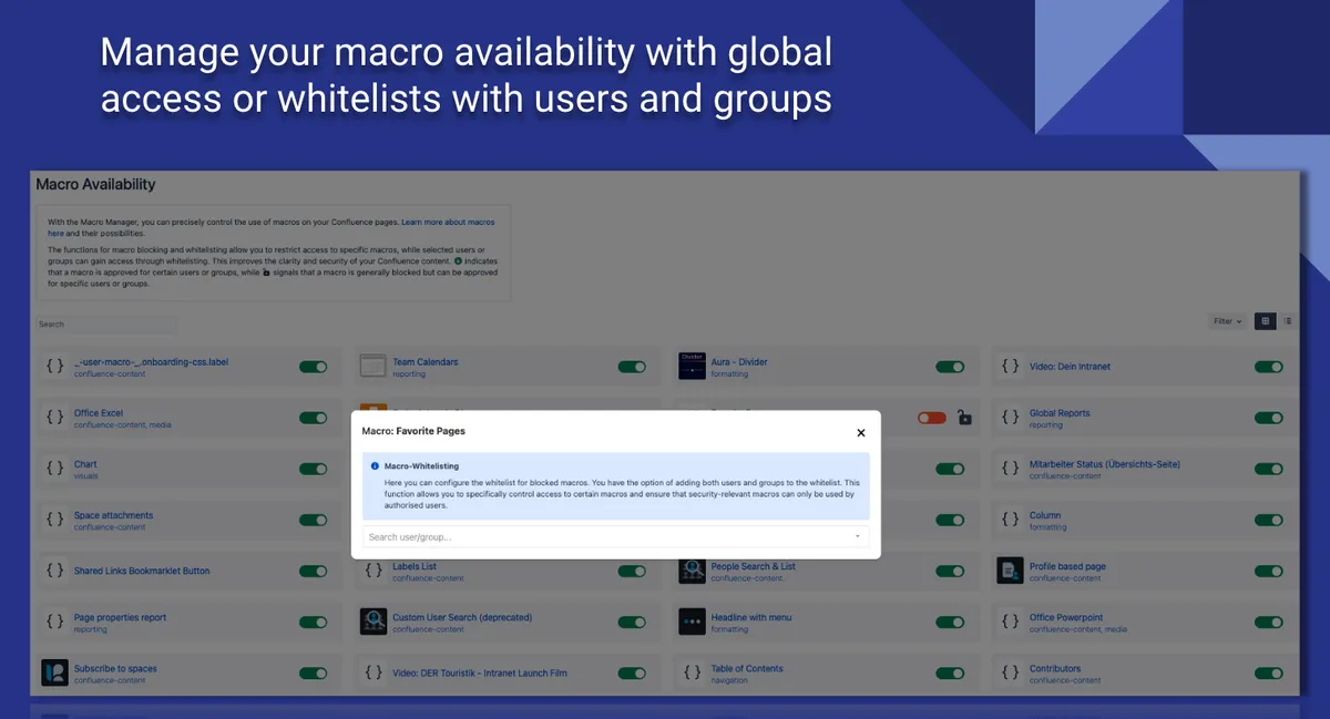 Macro Security Manager for Confluence (Compliance) — screenshot from the Atlassian Marketplace listing