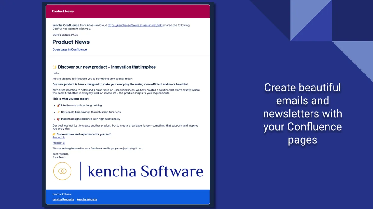 Mail Page Scheduler & E-Mail Newsletter for Confluence — screenshot from the Atlassian Marketplace listing