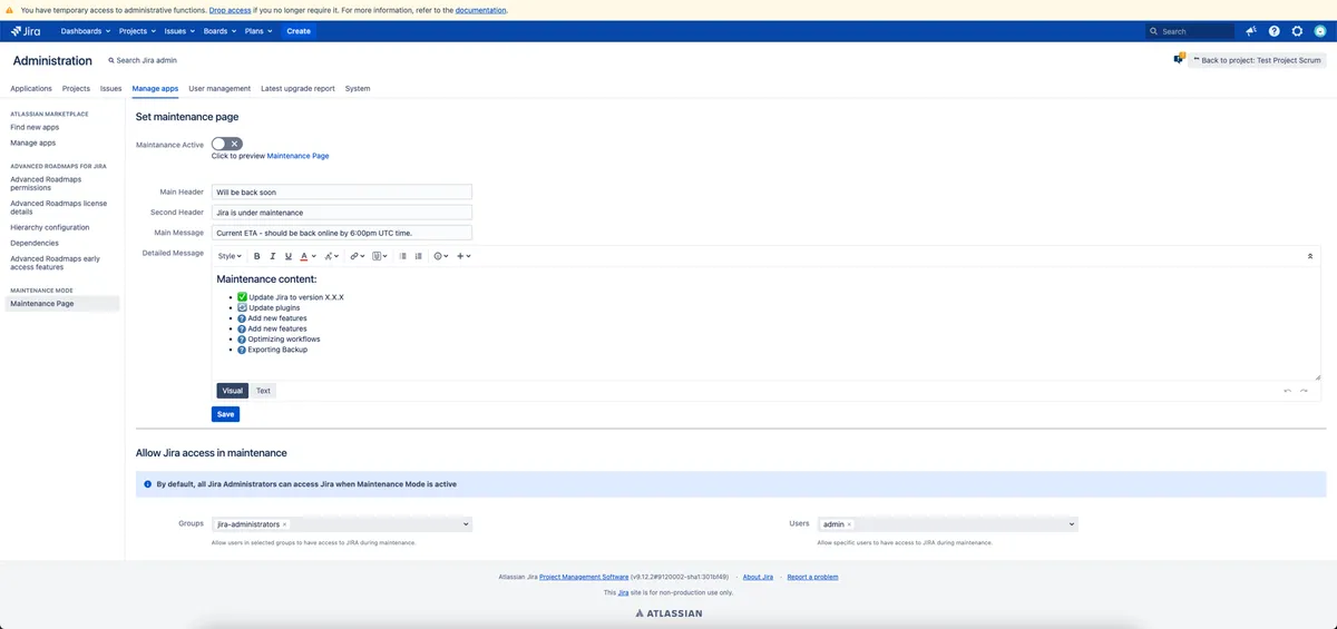 Maintenance Mode — screenshot from the Atlassian Marketplace listing