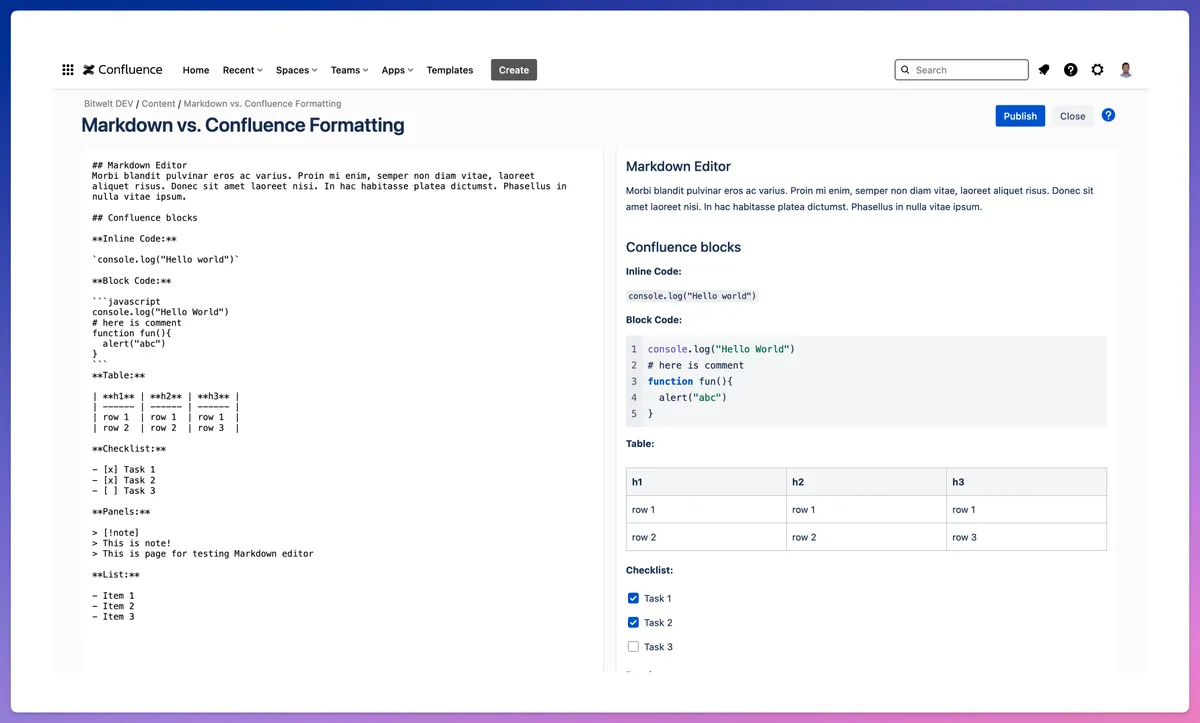 Markdown Editor for Confluence — screenshot from the Atlassian Marketplace listing
