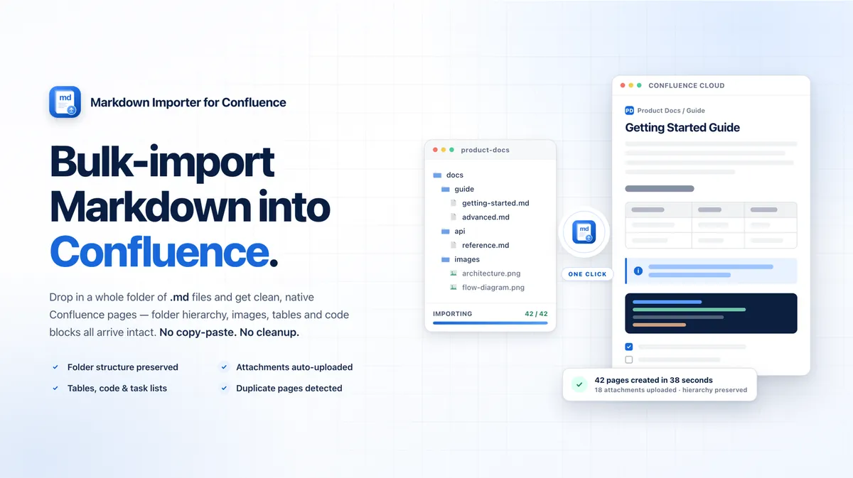 Markdown Importer for Confluence — screenshot from the Atlassian Marketplace listing