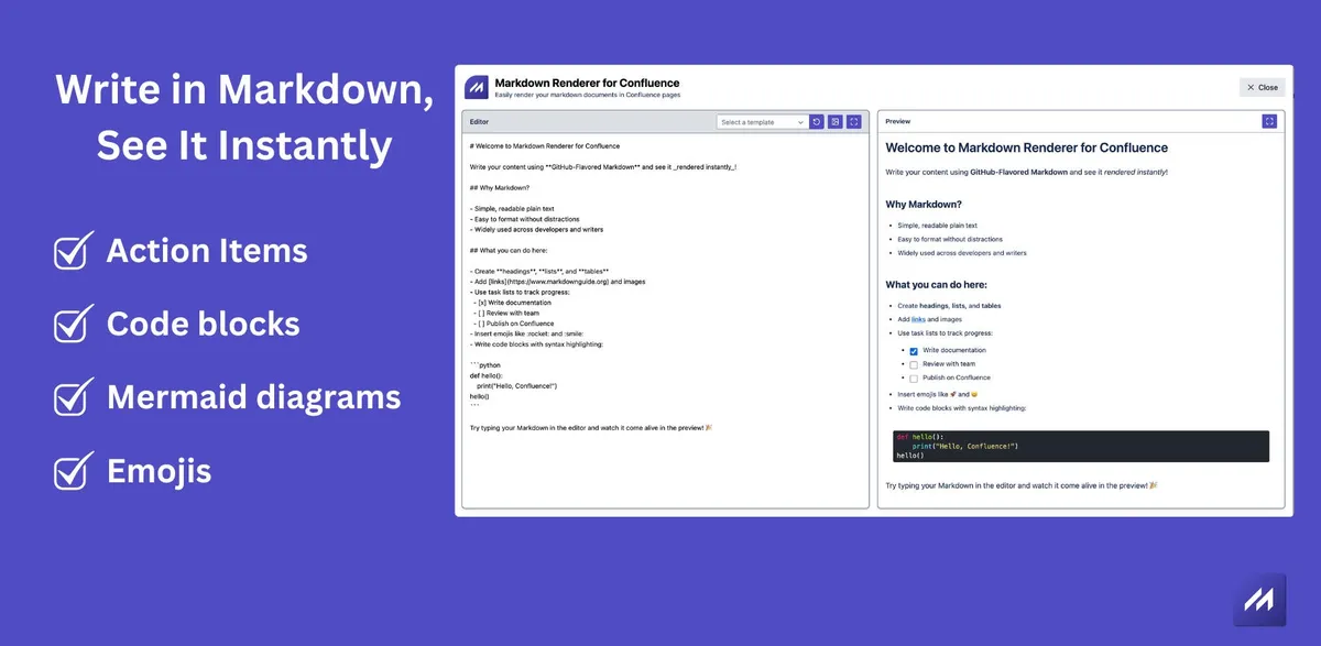 Markdown Macro — screenshot from the Atlassian Marketplace listing
