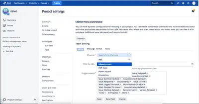 Mattermost Connector for Jira for Atlassian — screenshot