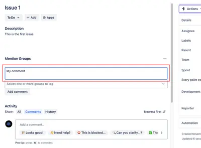 Mention Groups for Jira for Atlassian — screenshot