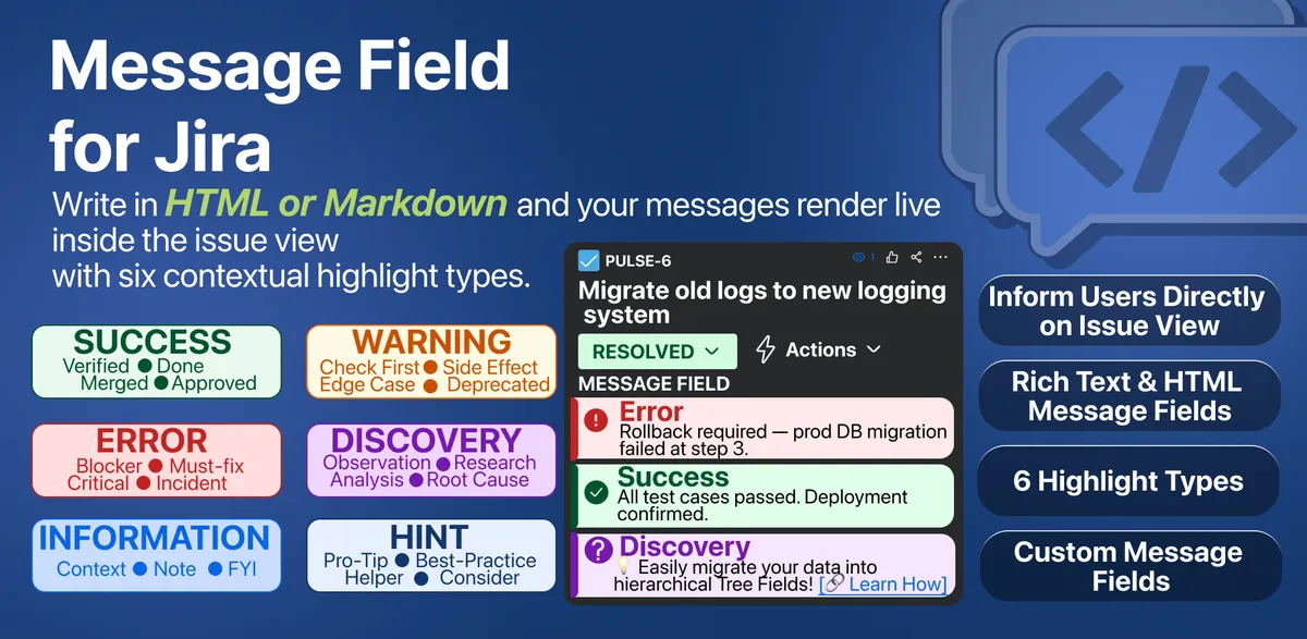 Message Custom Field — screenshot from the Atlassian Marketplace listing
