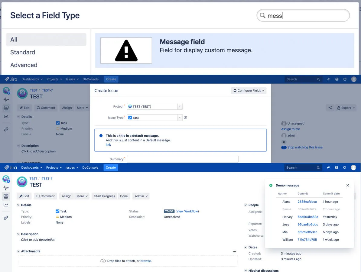 Message field — screenshot from the Atlassian Marketplace listing