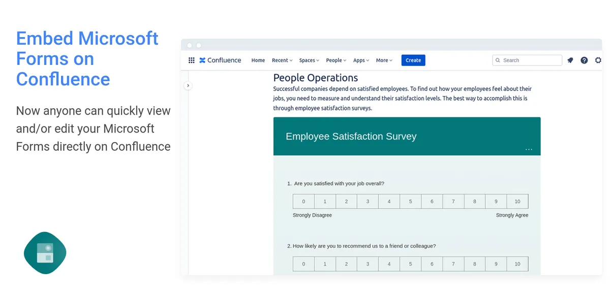 Microsoft Forms for Confluence (PageBrain) — screenshot from the Atlassian Marketplace listing