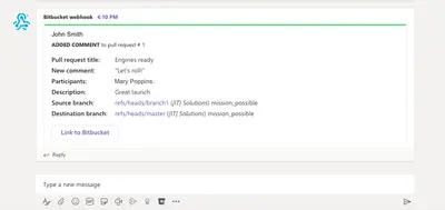 Microsoft Teams Connector for Bitbucket for Atlassian — screenshot