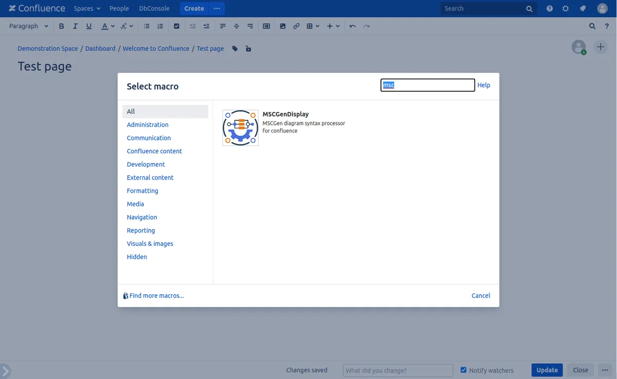 MSCGen Display — screenshot from the Atlassian Marketplace listing