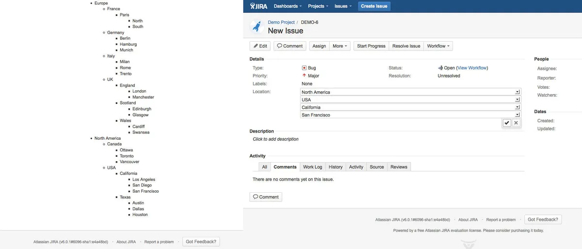 Multi-Level Cascading Select — screenshot from the Atlassian Marketplace listing
