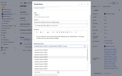 Multi Project Picker Fields for Atlassian — screenshot
