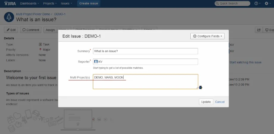 Multi Project Picker — screenshot from the Atlassian Marketplace listing