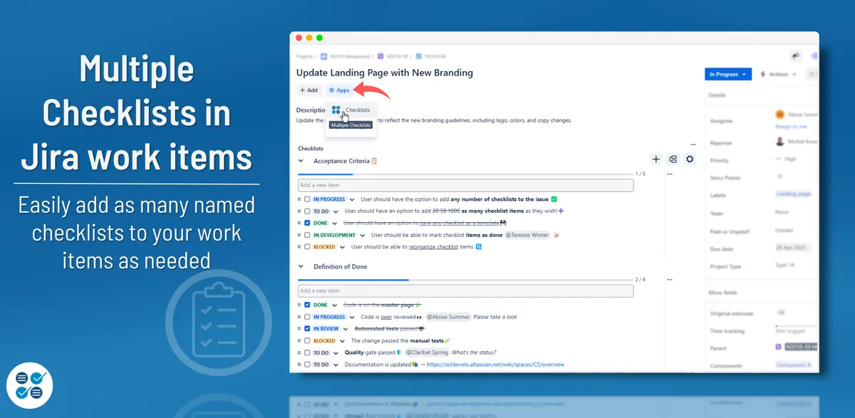 Multiple Checklists for Jira — screenshot from the Atlassian Marketplace listing