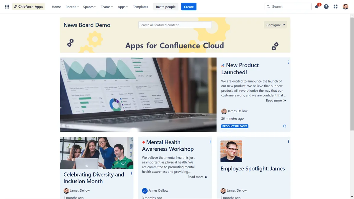 News Board — screenshot from the Atlassian Marketplace listing