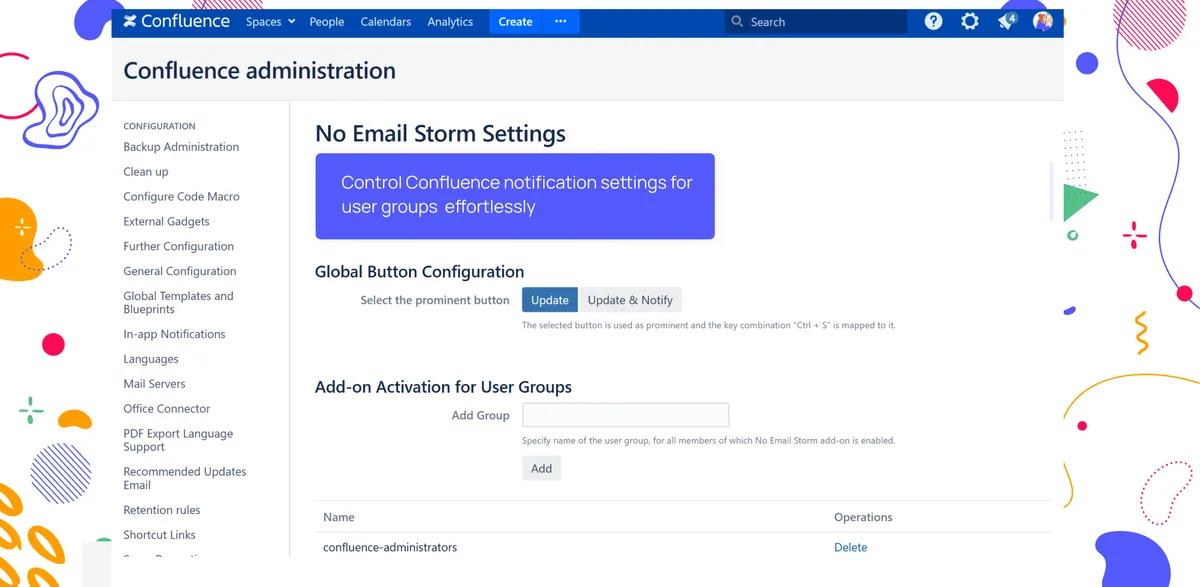 No Email Storm — screenshot from the Atlassian Marketplace listing