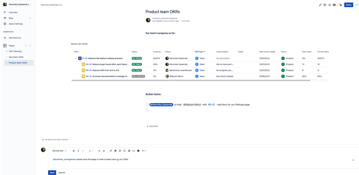OKR for Confluence — screenshot from the Atlassian Marketplace listing