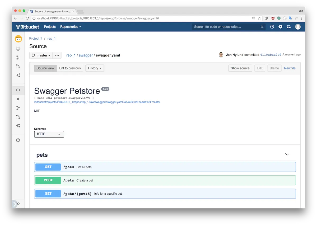 OpenAPI Viewer for Bitbucket — screenshot from the Atlassian Marketplace listing
