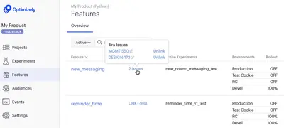 Optimizely for Jira for Atlassian — screenshot