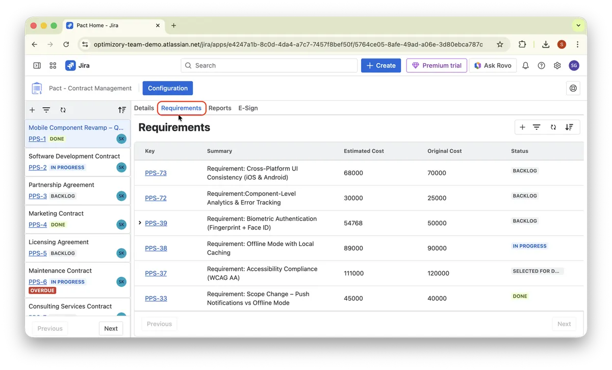 Pact - Contract Management — screenshot from the Atlassian Marketplace listing
