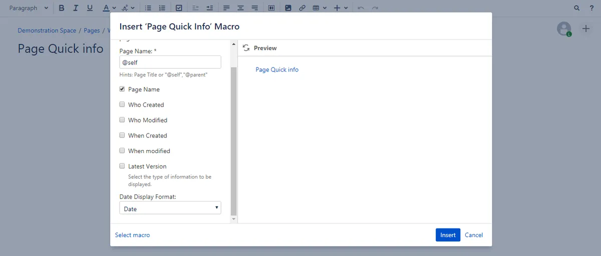 Page Quick Info — screenshot from the Atlassian Marketplace listing