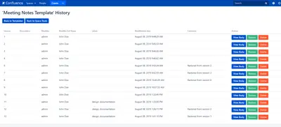 Page Templates Change History Control for Atlassian — screenshot